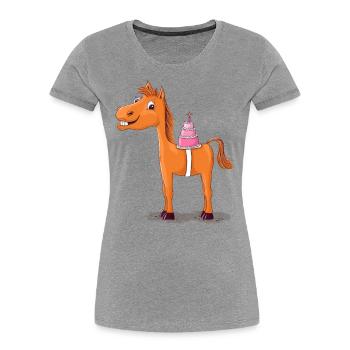 Pferd oder Pony mit Geburtstagstorte - Frauen Premium Bio T-Shirt - Grau meliert - Vorne - Mia (176cm)