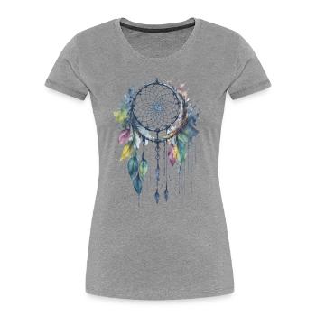Skurrile Träume: Ein zarter Aquarell-Traumfang - Frauen Premium Bio T-Shirt - Grau meliert - Vorne - Mia (176cm)