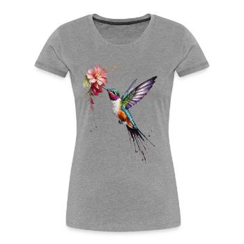 Kolibri und Blume Aquarell - Nature's Balle - Frauen Premium Bio T-Shirt - Grau meliert - Vorne - Mia (176cm)