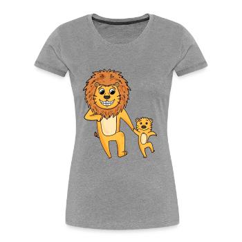 Lion avec enfant - T-shirt bio Premium Femme - gris chiné - Devant - Mia (176cm)