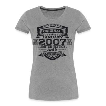 Year 2007 January 16th birthday gift man - Women's Premium Organic T-Shirt - heather grey - Front - Mia (176cm)
