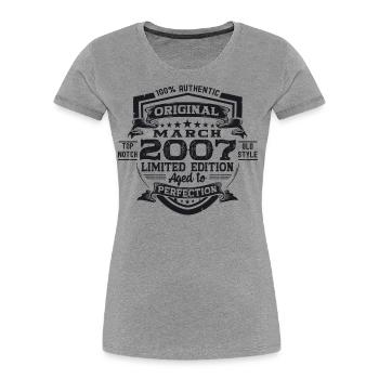 16ème Anniversaire Homme Original Mars Vintage 2007 - T-shirt bio Premium Femme - gris chiné - Devant - Mia (176cm)
