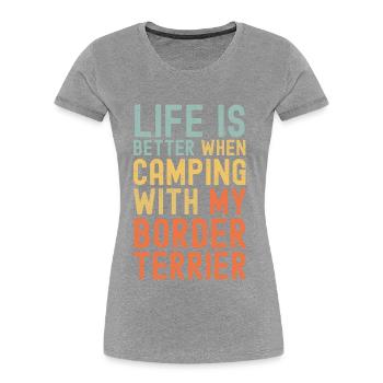 Border Terrier Camping retro vintage - Frauen Premium Bio T-Shirt - Grau meliert - Vorne - Mia (176cm)
