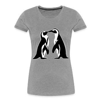 Pinguin - Paar, Liebe - Frauen Premium Bio T-Shirt - Grau meliert - Vorne - Mia (176cm)