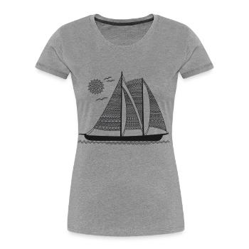 schiff ethno - Frauen Premium Bio T-Shirt - Grau meliert - Vorne - Mia (176cm)