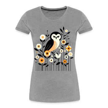 Florale Eule - Frauen Premium Bio T-Shirt - Grau meliert - Vorne - Mia (176cm)