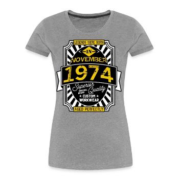 1974 NOVEMBER - T-shirt bio Premium Femme - gris chiné - Devant - Mia (176cm)