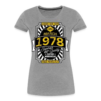 1978 MARCH - T-shirt bio Premium Femme - gris chiné - Devant - Mia (176cm)