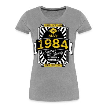 1984 MAY - T-shirt bio Premium Femme - gris chiné - Devant - Mia (176cm)