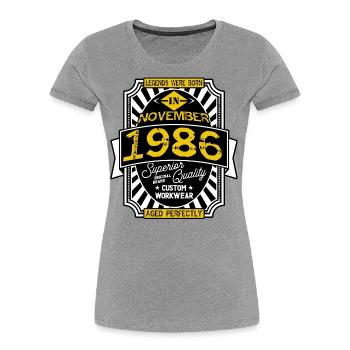1986 NOVEMBER - T-shirt bio Premium Femme - gris chiné - Devant - Mia (176cm)