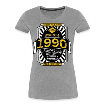 1990 MARCH - T-shirt bio Premium Femme - gris chiné - Devant - Mia (176cm)