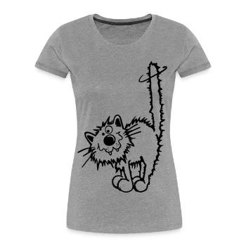 Drôle Chat - T-shirt bio Premium Femme - gris chiné - Devant - Mia (176cm)