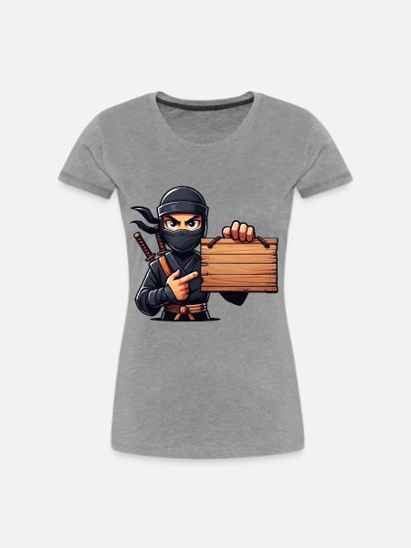 Ninja mit Schild - Frauen Premium Bio T-Shirt - Grau meliert