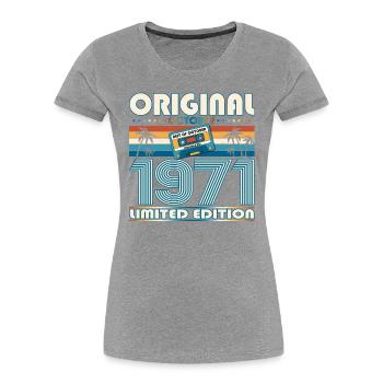 52. Geburtstag Retro Kassette Best of Oktober 1971 - Frauen Premium Bio T-Shirt - Grau meliert - Vorne - Mia (176cm)