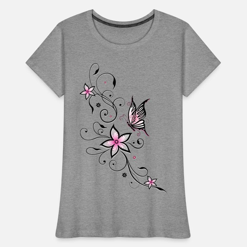 Vrille de filigrane avec papillon et fleurs. T-shirt bio Premium Femme