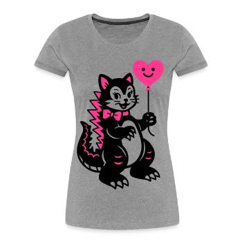 Chat Monstre Rose - T-shirt bio Premium Femme - gris chiné - Devant - Mia (176cm)
