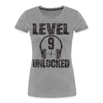 Level 9 Unlocked Geburtstagsgeschenk 9 Jahre 9. - Frauen Premium Bio T-Shirt - Grau meliert - Vorne - Mia (176cm)