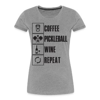 Café Pickleball Vin Ripeat Dicton pour cornichon - T-shirt bio Premium Femme - gris chiné - Devant - Mia (176cm)