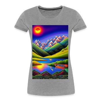 Landscape with lake, boat and mountains - Women's Premium Organic T-Shirt - heather grey - Front - Mia (176cm)