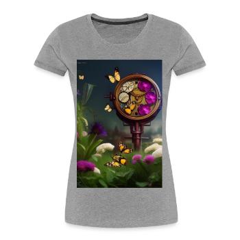 Blumen und Schmetterling - Frauen Premium Bio T-Shirt - Grau meliert - Vorne - Mia (176cm)