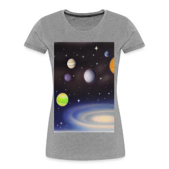 Weltall und Planeten - Frauen Premium Bio T-Shirt - Grau meliert - Vorne - Mia (176cm)
