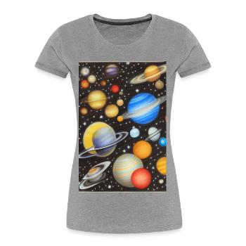 Weltall und Planeten - Frauen Premium Bio T-Shirt - Grau meliert - Vorne - Mia (176cm)