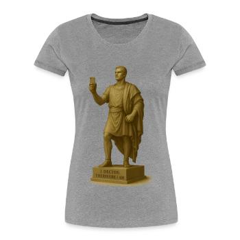 Antiker Philosophieroboter mit Smartphone - Frauen Premium Bio T-Shirt - Grau meliert - Vorne - Mia (176cm)