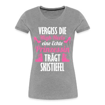 Eine echte Prinzessin trägt Skistiefel - Frauen Premium Bio T-Shirt - Grau meliert - Vorne - Mia (176cm)