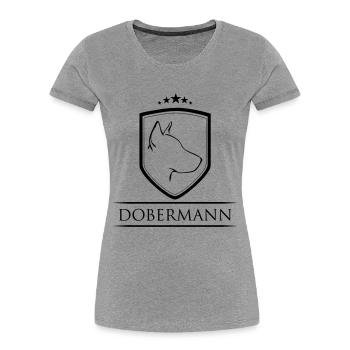 DOBERMANN WAPPEN - Frauen Premium Bio T-Shirt - Grau meliert - Vorne - Mia (176cm)