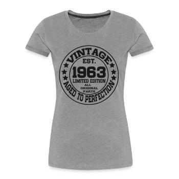 1963 Retro vintage vintage anniversaire Geschen - T-shirt bio Premium Femme - gris chiné - Devant - Mia (176cm)