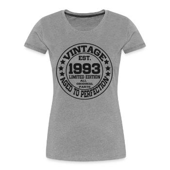 1993 Rétro vintage vintage cadeau d’anniversaire - T-shirt bio Premium Femme - gris chiné - Devant - Mia (176cm)