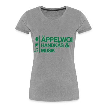 Äppelwoi, Handkäs und Musik - Frauen Premium Bio T-Shirt - Grau meliert - Vorne - Mia (176cm)
