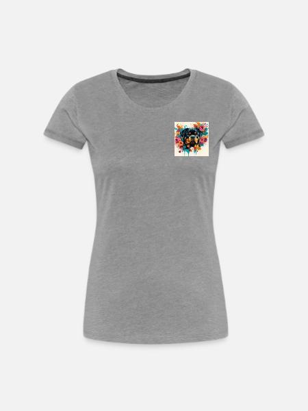 Rottweiler, Blumen - Frauen Premium Bio T-Shirt - Grau meliert