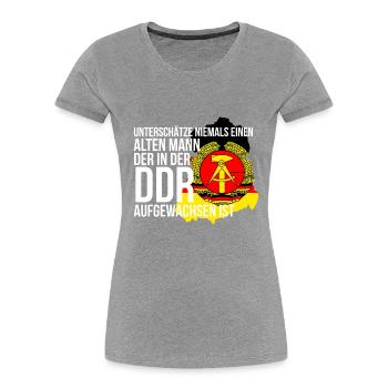 DDR - Frauen Premium Bio T-Shirt - Grau meliert - Vorne - Mia (176cm)