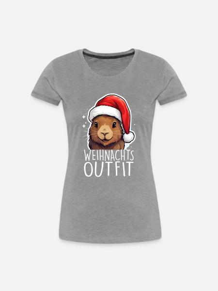 Weihnachtsoutfit Capybara - Frauen Premium Bio T-Shirt - Grau meliert
