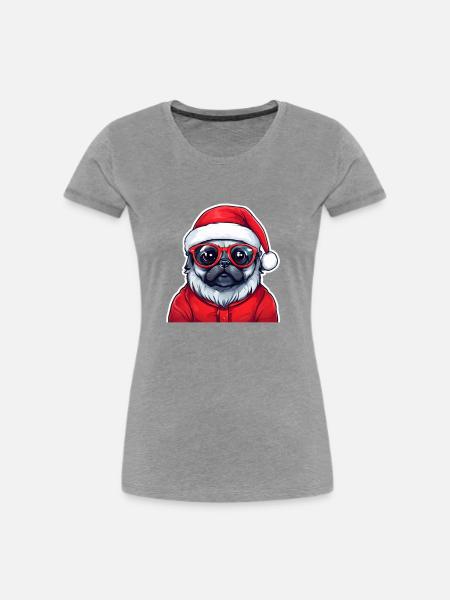 Mops Weihnachten - Frauen Premium Bio T-Shirt - Grau meliert