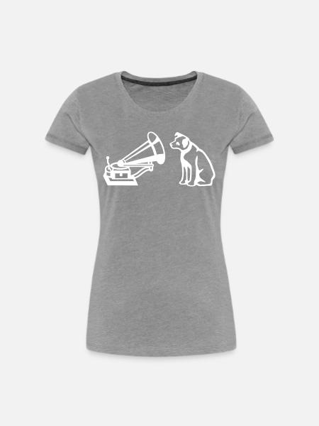His Master's Voice Logo Weiß - Frauen Premium Bio T-Shirt - Grau meliert