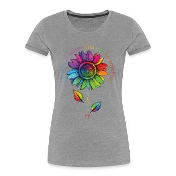 Be Kind LGBTQ Regenbogen Sonnenblume Blume CSD - Frauen Premium Bio T-Shirt - Grau meliert - Vorne - Mia (176cm)