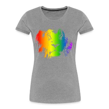 Löwe Regenbogen Tier Gesicht bunt katzenartig - Frauen Premium Bio T-Shirt - Grau meliert - Vorne - Mia (176cm)