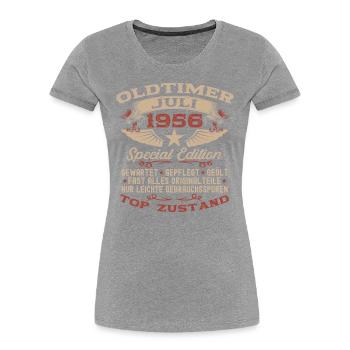 69. Geburtstag Oldtimer Juli Jahrgang 1956 - Frauen Premium Bio T-Shirt - Grau meliert - Vorne - Mia (176cm)