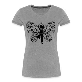 Yoga, Mädchen, Schmetterling Flügel, Elfe, Fee - Frauen Premium Bio T-Shirt - Grau meliert - Vorne - Mia (176cm)