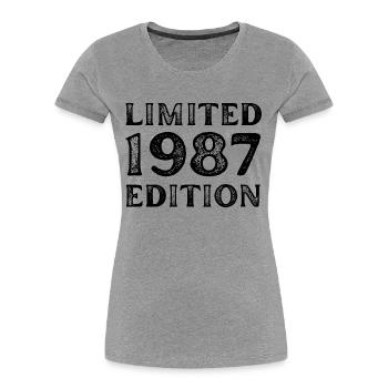 1987 LIMITED EDITION ANNIVERSAIRE METAL FER GRIS - T-shirt bio Premium Femme - gris chiné - Devant - Mia (176cm)
