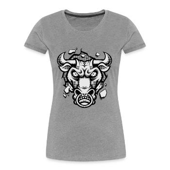Bull Head Bull Strong Wild Power Animal - Women's Premium Organic T-Shirt - heather grey - Front - Mia (176cm)