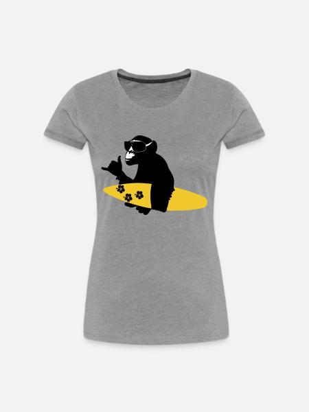 surfing monkey - Frauen Premium Bio T-Shirt - Grau meliert