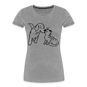 Dog cuddles with cat Animal lover gift - Women's Premium Organic T-Shirt - heather grey - Front - Mia (176cm)