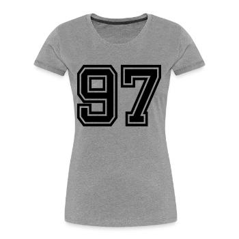 97 - Frauen Premium Bio T-Shirt - Grau meliert - Vorne - Mia (176cm)