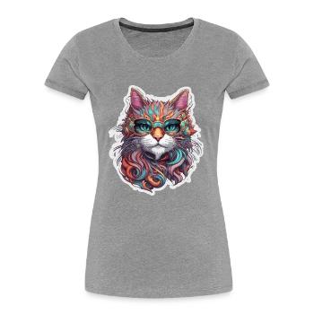 Cool Cat / Funny / Animal / Pet / Crazy - Women's Premium Organic T-Shirt - heather grey - Front - Mia (176cm)