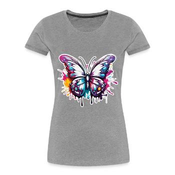 Schmetterling / Tier / Insekt / fliegen / Sommer - Frauen Premium Bio T-Shirt - Grau meliert - Vorne - Mia (176cm)