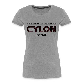 Ultimate model cylon n°14 - T-shirt bio Premium Femme - gris chiné - Devant - Mia (176cm)