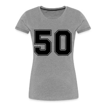 50 - Frauen Premium Bio T-Shirt - Grau meliert - Vorne - Mia (176cm)